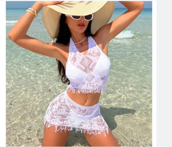 Women's Spring And Summer Beach Cover-up Tassel Skirt Lace Bikini Swimsuit Two-piece - Image 9