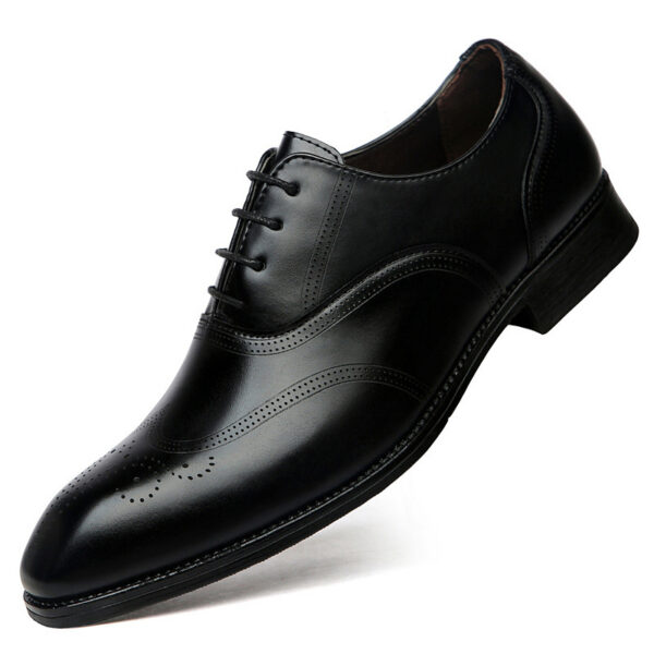 Formal Leather Shoes British Men Brogue Pointed-toe Lace - Image 6