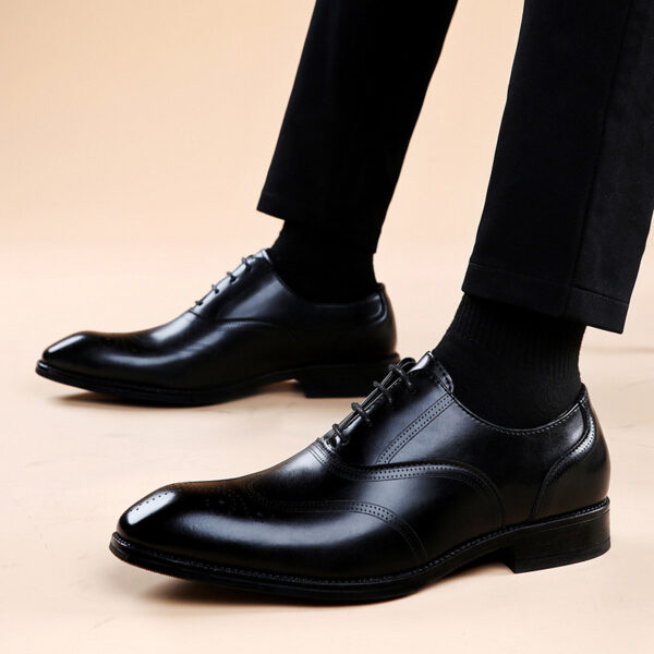 Formal Leather Shoes British Men Brogue Pointed-toe Lace - Image 2