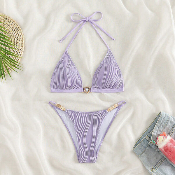 Pure Color Tied Three-point Bikini Split Swimsuit Female Summer - Image 7