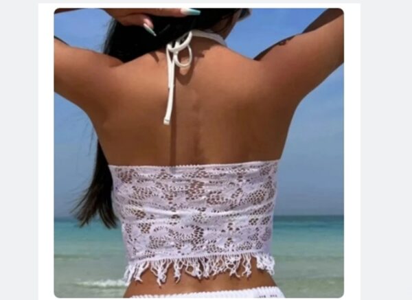 Women's Spring And Summer Beach Cover-up Tassel Skirt Lace Bikini Swimsuit Two-piece - Image 7