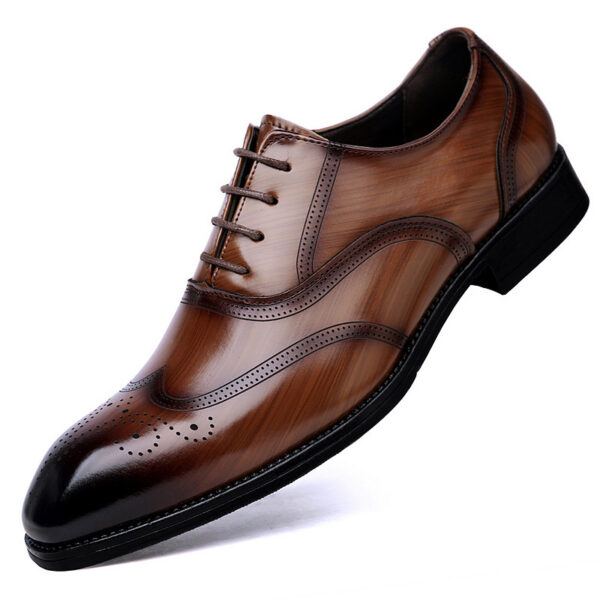 Formal Leather Shoes British Men Brogue Pointed-toe Lace - Image 5